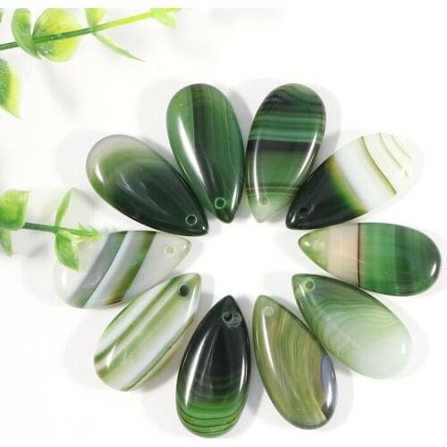 Fubaoying Natural Stone Water Drop Pendant 30mm Green Stripe Necklace Charms For Jewelry Making