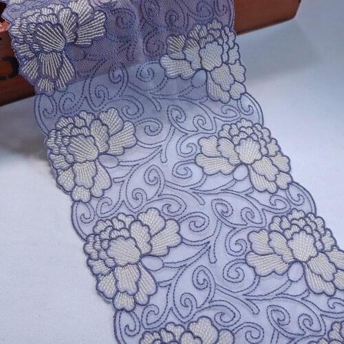 1 Meter 17 cm wide Embroidered Lace Trims Blue Tulle Clothes Accessories Peony Flowers Lace Trimmings Handmade Sewing Materials
