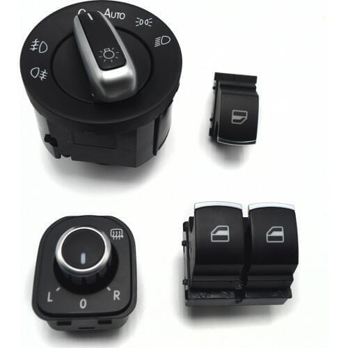 Chrome headlight Fog Lamp Mirror Window Control Switch Knob Button For Volkswagen VW Passat B6 Eos Golf 5 6 R32 GTI mk5 mk6 SET