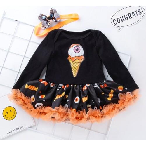 2 PCS Newborn Baby Girls Romper Dress Halloween Party Long Sleeve Clothes Clothing Cotton Casual Costume