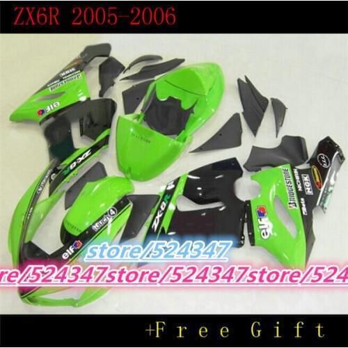 Motorcycle Fairing kit for KAWASAKI Ninja ZX6R 05 06 ZX6R 636 2005 2006 Green gloss black ABS Fairings set-Nn for Ninja