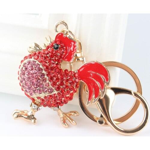 Red Cock Rooster Fashion Rhinestone Crystal Purse Bag car Key Ring chain Jewelry Gift Brutal-style New Arrive