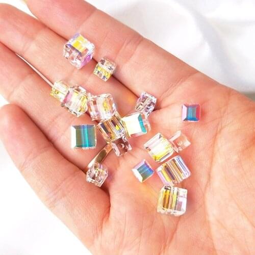 4PCS Crystal Square Beads Aurora Charms Diy Earrings Pendants for Jewelry Making Findings Components Accessories