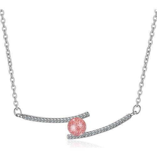 Utimtree New Strawberry Crystal Moonstone Beads Geometric Pendant Necklace Women 925 sterling silver Chain Chokers Necklace