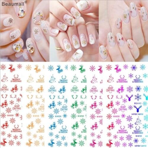 Laser Colors Christmas Nails Art Manicure Back Glue Decal Decorations Design Nail Sticker For Nails Tips Beauty