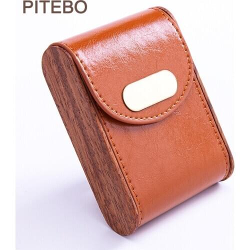 PITEBO Business leather Mens 20 cigarettes whole packing clamshell stylish solid wood cigarette pack cigarette protection pack