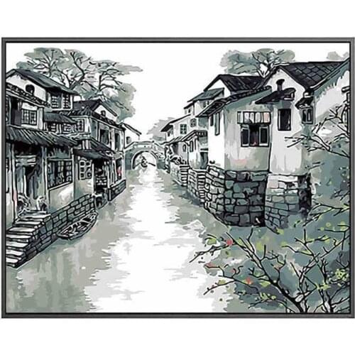 Chinese Style Paint By Number Kit Paint By Number Jiangnan Ink Scenery Paint By Number Painting Diy And Oil Painting On Canvas