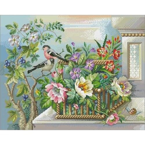 Birds and flowers on the balcony counted 11CT 14CT 18CT Cross Stitch Sets DIY Chinese Cross-stitch Kits Embroidery Needlework