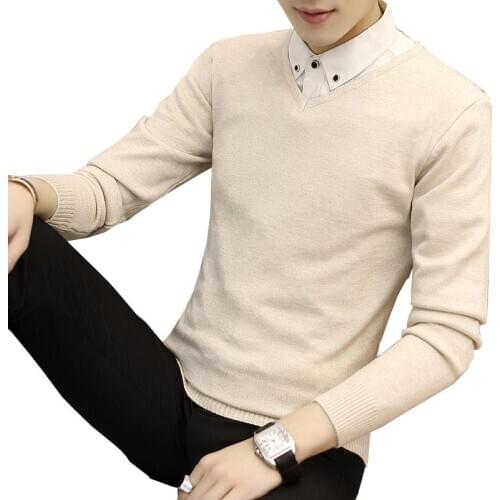 New Slim Knitted Cashmere Wool Sweater Men Tops Pullovers Autumn Winter Warm Casual Solid Color V-Neck Full Sleeve M-XL