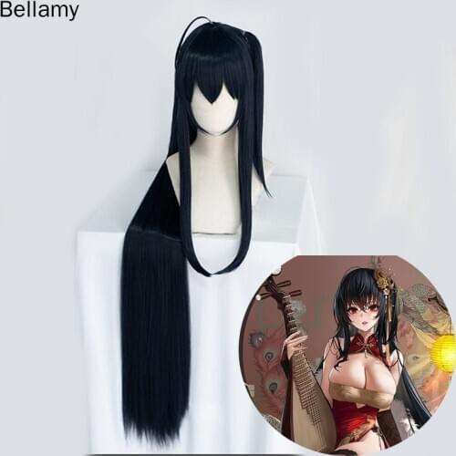 Game Azur Lane Taihou Cosplay Wig 110cm Dark Blue Long Ponytail Hair