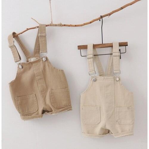 Casual Boys Denim Pants Summer Vintage Double Pocket Design Kids Tops for Toddler Girls Clothing Children Suspender Outfits suit