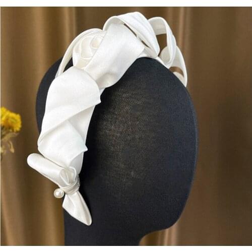 Irregular White Ribbon Wedding Crowns Headbands Pearls Evening Hairbands Brides Hair Accessories Prom Jewelry diadema