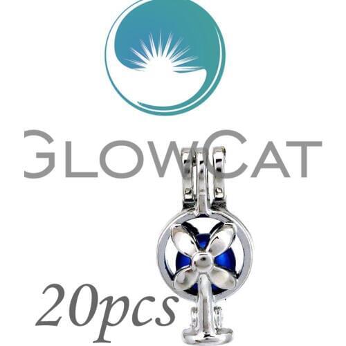 GLOWCAT 20x KK673 Silver Electric Fan Beads Cage Essential Oil Diffuser Aroma Pearl Cage Locket Pendant Jewelry Making