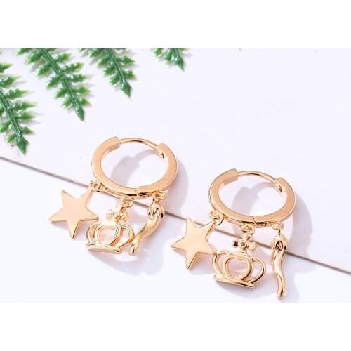 Shefly New Stars Hoop Earrings Bohemia Gold Color Crown Chili Tassel Dangle Ear Clap Korean Jewelry for Women Wedding Party Gift