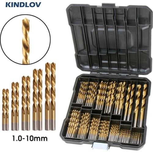 KINDLOV Titanium Coated Twist Drill Bits S2 100Pcs 1.0-10mm Bit High Speed Steel For Plastic Wood Metal Hole Cutter Power Tools