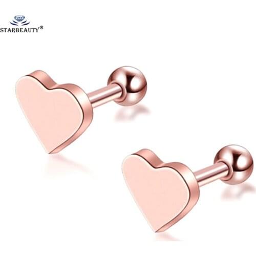 Starbeauty 2 pcs/lot Cute Heart Helix Piercing Tragus Piercing Oreja Rose Gold Body Piercing Ear Jewelry Stud Earrings Pircing