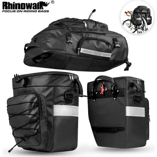 Rhinowalk Upgrade 3 in 1 Bike Bags Rear Seat Trunk-Bag Waterproof Bicycle Pannier 65L MTB Cycling Luggage Multifunction Backpack