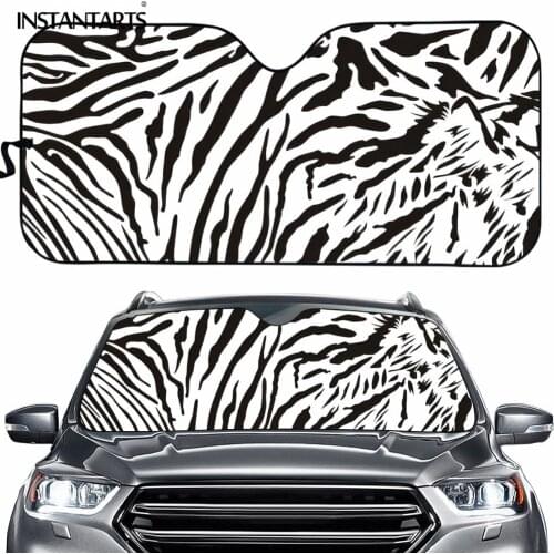 INSTANTARTS Zebra Pattern Universal Car Windshield Covers for Car UV Protector Black And White Animal Skin Auto Front Sunshade