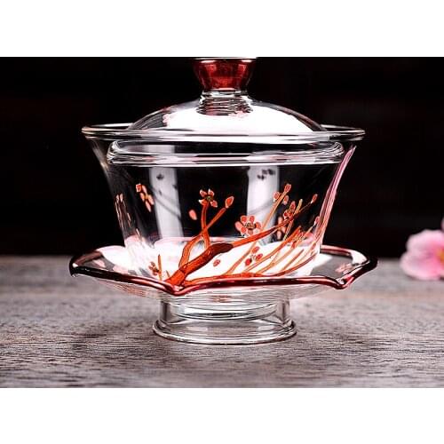 Thickened heat-resistant glass Sancai cover bowl set cup separate Kung Fu tea set transparent Chinese creative large 210ml