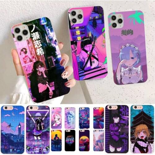 YNDFCNB Vaporwave Glitch Anime Phone Case for iPhone 11 12 pro XS MAX 8 7 6 6S Plus X 5S SE 2020 XR case