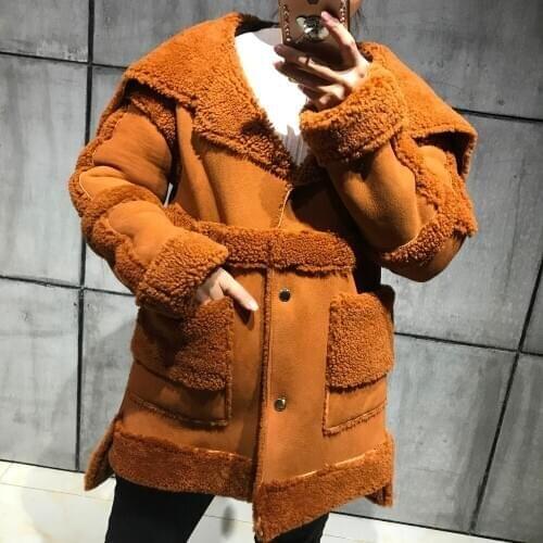 Suede leather lamb ladies fur women shearling coat
