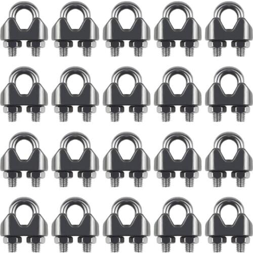 20PCS 1/8 Inch M3 Stainless Steel Wire Rope Cable Clip Clamp for Kayak Canoe Boat Fishing