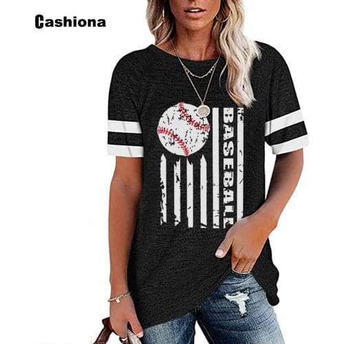 Cashiona 2021 Short Sleeve Women T-shirt Casual Fashion Baseball Print Female Tops Latest Summer Tees Shirt O-neck Pullovers