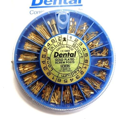 1box Conical Nordin Dental material Dental Gold Plated Tapered Conical Screw Posts Kits Refills Files