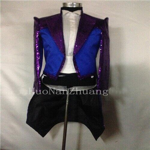 100real customs making purple&royal blue sequined tuxedo swallowtail magician jacket/party/stage performance/this is only jacket