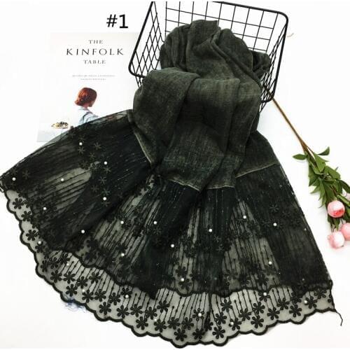 2018 NEW Lace Pearl Hijab Scarves Embroidery Lace Fashion Women Scarf Shawls Wrap Soft Muffler Luxury Islamic Hijabs