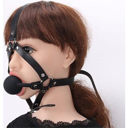 2021 P027 PU Leather Head Hood Mouth Gag BDSM Bondage Restraints Oral Fixation mouth stuffed Flirting Sex Toys for Adult Game