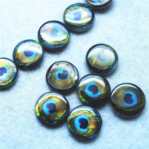 22PCS Nature Shell String Peacock Feather Mother Of Pearl Loose Beads Size 18MM Round Shape For Women Bracelets Making Accessory