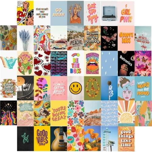 50Pcs Pink Cartoons Postcard Photo Collage Set Wall Collage Kit Exqusite Aesthetic Posters Girl Bedroom Decor stickers