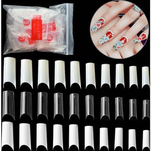500pcs Acrylic Fake Nail Curve faux ongles Transparent Natural White Artificial False Nail Full Cover Manicure Fake Nail Art Tip