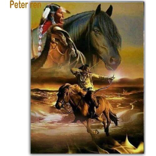 Diamond painting portrait cross stitch Home Decor Square\Round diamond mosaic Full Diamond embroidery "Hunter horseback archery"