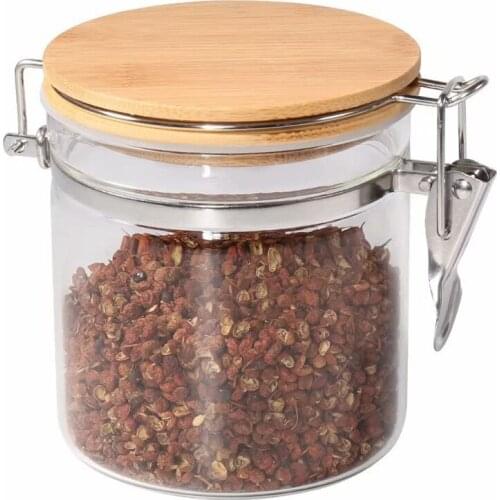 2Pcs Durable Glass Sealed Can Food Storage Tank Bamboo Lid Tea Canister Glass Reusable Jar Tank Can for Grain Candy