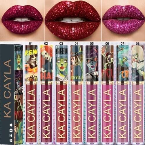 Halloween Liquid Lipstick Shimmer Shiny Golden Party Lip Glitter Lip Gloss Waterproof Long Lasting Makeup Tool 8 Colors