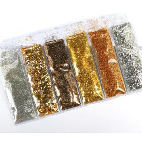 6 grids/bag Mixed Nail Glitter Powder Sequins Colorful Nail Flakes Sticker 3D DIY Nail Sliders Dust For Nail Art Decorations