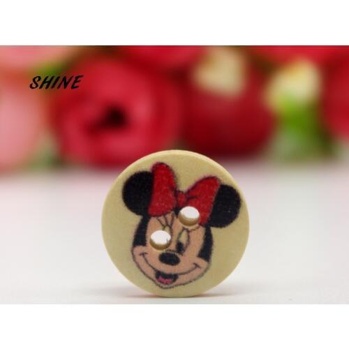 SHINE Wooden Sewing Buttons Scrapbooking Round Two Holes Minnie Pattern 15mm Dia. 50PCs Costura Botones Decorate bottoni botoes