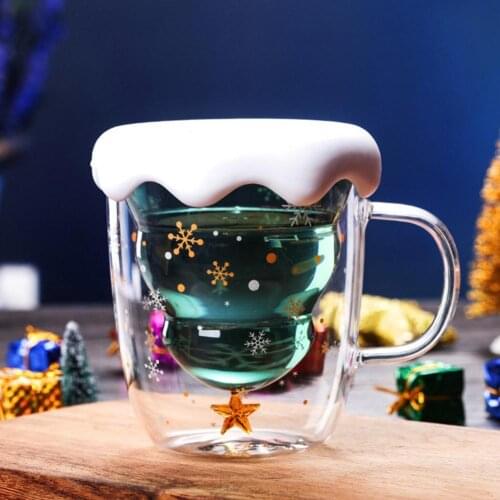 300ML Double Layer Glass Cup Xmas Tree Shape High Borosilicate Glass Heat-resistant Coffee Mug Kitchen Tools