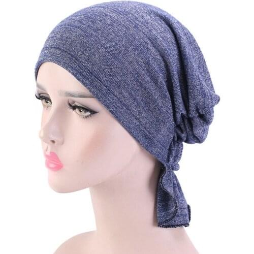 Stretchy Cotton Chemo Cap For Women Muslim Hijab Bonnet Solid Color Islamic Headwrap Caps Ready to Wear Hijabs Turbante Mujer