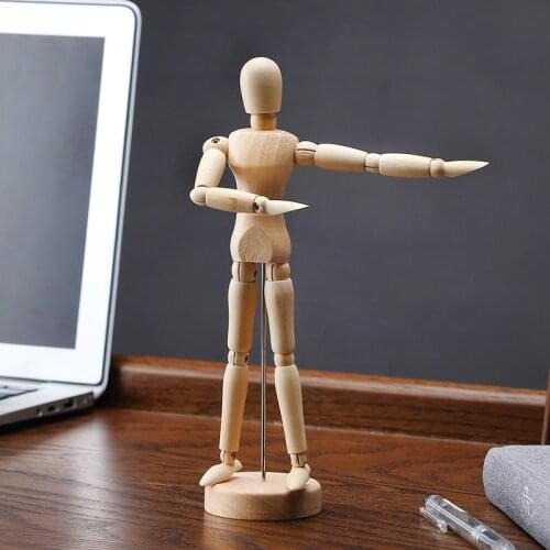 New Creative Wooden Art Model Ornaments Moveable Joints Wooden Man Figure Toys Home Living Room Office Desktop Decorations
