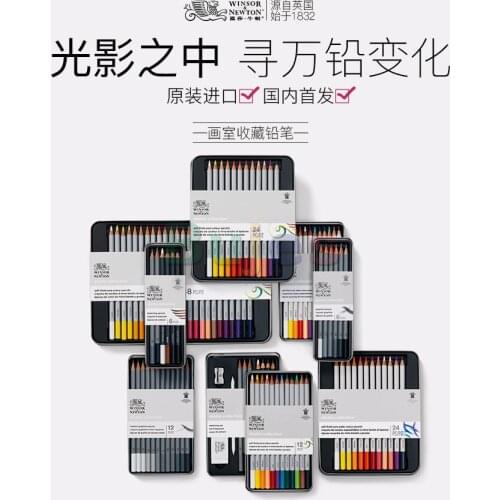 Winsor & Newton 6 10 12 24 48 Colors Sketch Pencil, Watercolor Pencil Students Hand Drawn Pencil, Water Soluble Color Lead