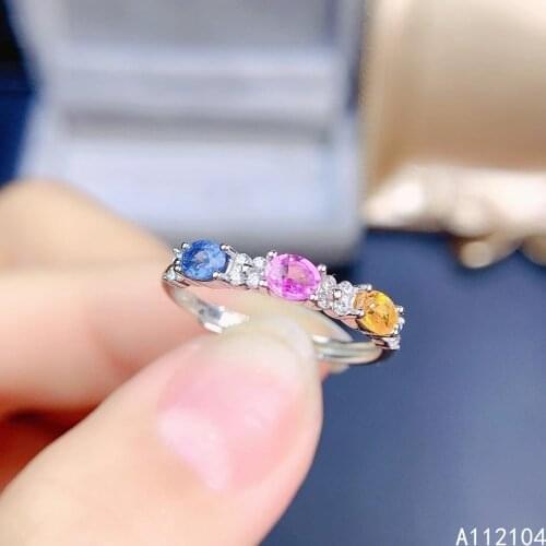 KJJEAXCMY fine jewelry 925 sterling silver inlaid natural color sapphire women fresh elegant adjustable gem ring support detecti