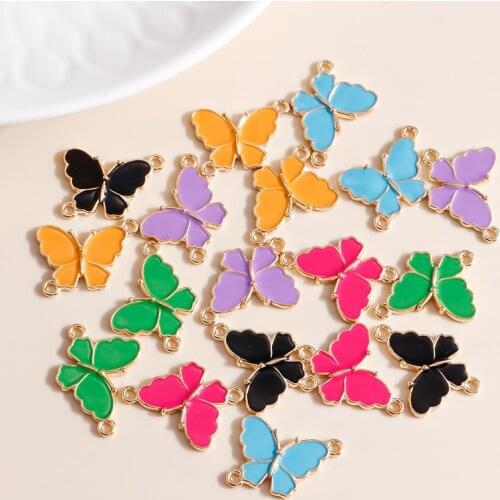 10pcs 20*15mm Cute Enamel Butterfly Charms Connector for Jewelry Making Rainbow Color Charms DIY Earrings Necklaces Accessories