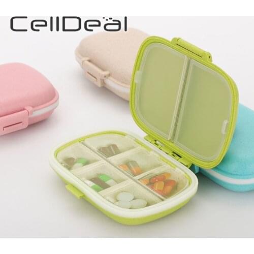 8 Grids Organizer Container For Tablets Travel Pill Box With Seal Ring Small Box Wheat Straw Plastic Container For Medicines