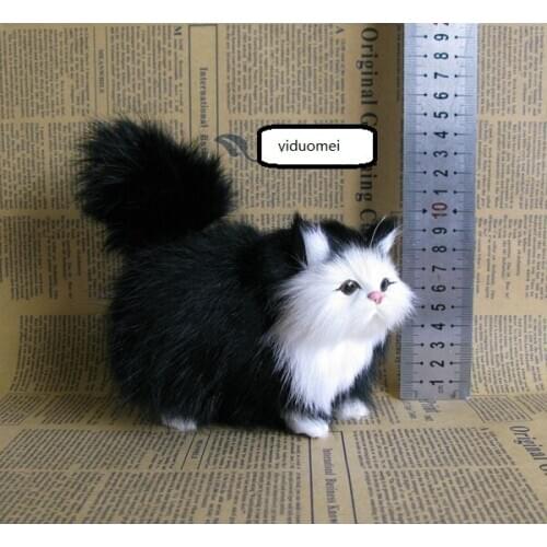 Cute simulation lucky cat toy polytene&fur black cat model gift about 12x6x12cm 2364