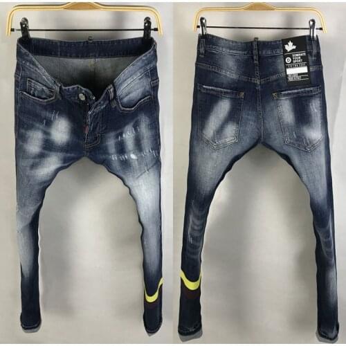 Italian Style Fashion Men Jeans High Quality Retro Blue Slim Fit Ripped Jeans Men Streetwear Printed Designer Hip Hop Punk Pants