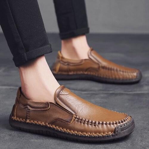 Genuine Leather Casual Shoes Men Loafers Moccasins Handmade Men Shoes leather Flats zapatos de hombre Large Size 38-48