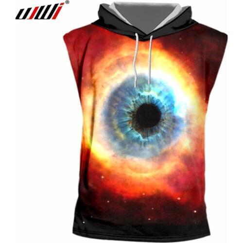 UJWI 3D T-shirts Men Cool Print Paisley Tshirt Space Casual T Shirt With Cap Homme Hip Hop Crewneck Hooded Sleeveless Pullovers